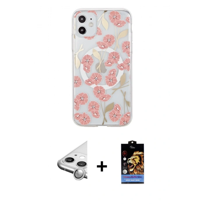 MARSİLYAN™- iPhone 11 Kılıf Pusula Form - Siyah Buffer Hayalet Cam Ekran Koruyucu + Raze Metal Kamera Lens - GS