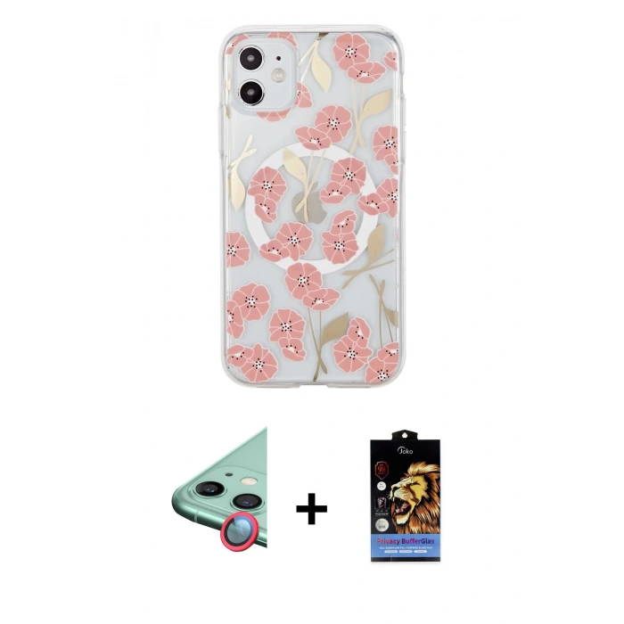 MARSİLYAN™- iPhone 11 Kılıf Pusula Form - Siyah Buffer Hayalet Cam Ekran Koruyucu + Raze Metal Kamera Lens - KI