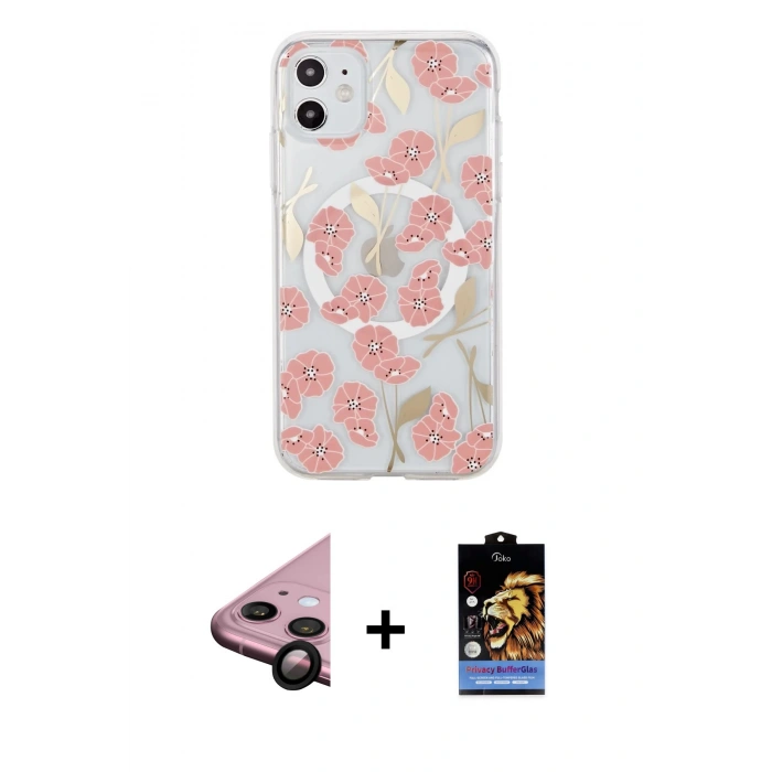 MARSİLYAN™- iPhone 11 Kılıf Pusula Form - Siyah Buffer Hayalet Cam Ekran Koruyucu + Raze Metal Kamera Lens - SH