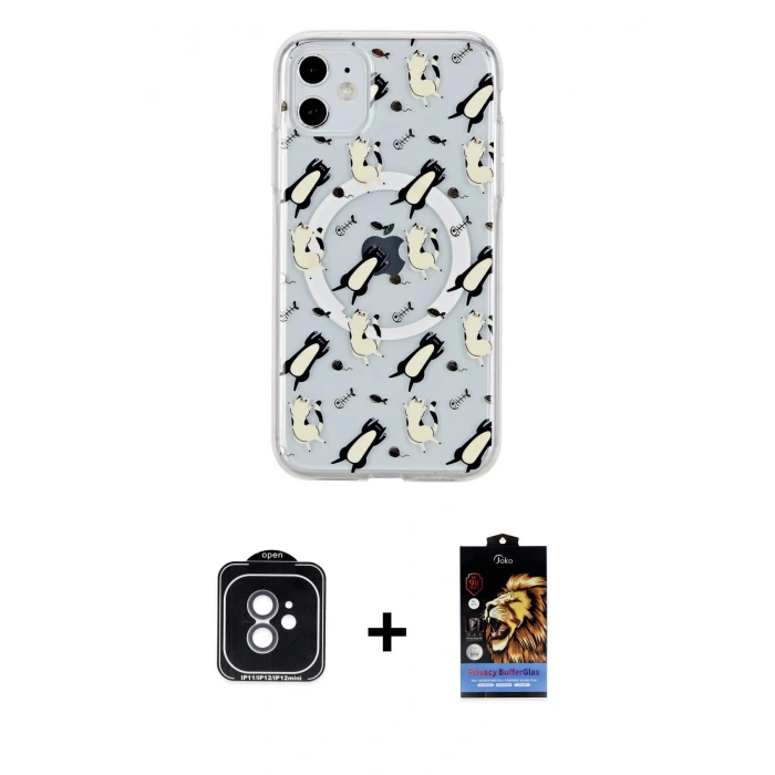 MARSİLYAN™- iPhone 11 Kılıf Pusula Form - Siyah Buffer Hayalet Cam Ekran Koruyucu + PVD Metal Kamera Lens - YL