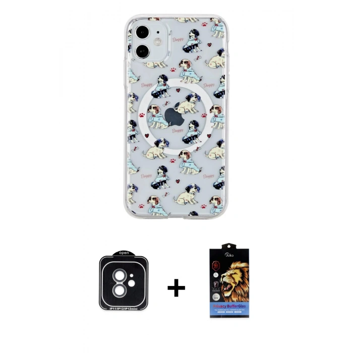 MARSİLYAN™- iPhone 11 Kılıf Pusula Form - Siyah Buffer Hayalet Cam Ekran Koruyucu + PVD Metal Kamera Lens - YL
