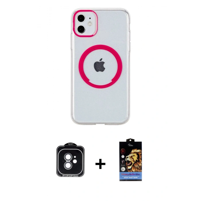 MARSİLYAN™- iPhone 11 Kılıf Pusula Form - Siyah Buffer Hayalet Cam Ekran Koruyucu + PVD Metal Kamera Lens - YL