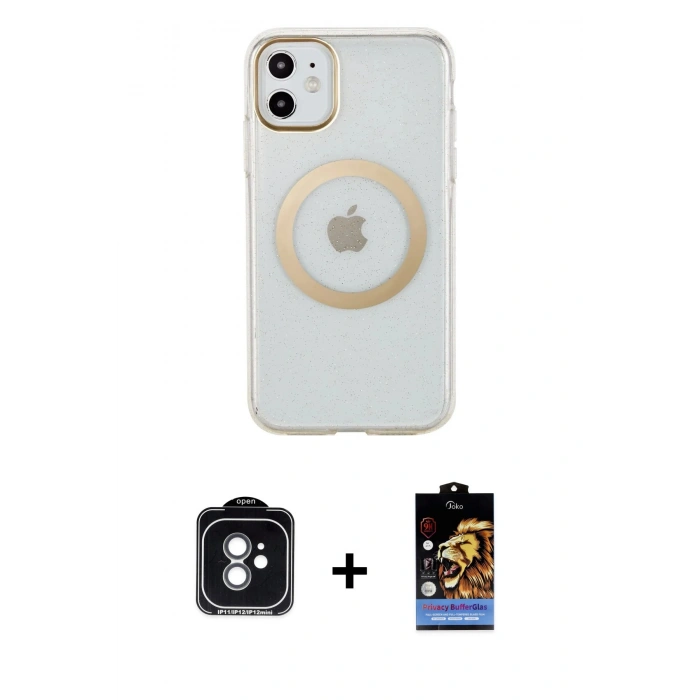 MARSİLYAN™- iPhone 11 Kılıf Pusula Form - Siyah Buffer Hayalet Cam Ekran Koruyucu + PVD Metal Kamera Lens - YL