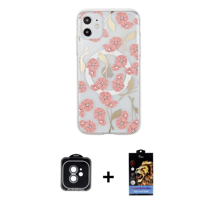 MARSİLYAN™- iPhone 11 Kılıf Pusula Form - Siyah Buffer Hayalet Cam Ekran Koruyucu + PVD Metal Kamera Lens - YL