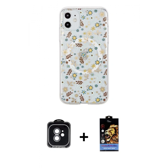 MARSİLYAN™- iPhone 11 Kılıf Pusula Form - Siyah Buffer Hayalet Cam Ekran Koruyucu + PVD Metal Kamera Lens - YL