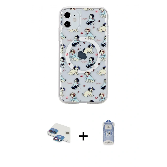 MARSİLYAN™- iPhone 11 Kılıf Pusula Form - Siyah Joko Magic 5D Cam + Gökkuşağı Pers Alüminyum Kamera Lens