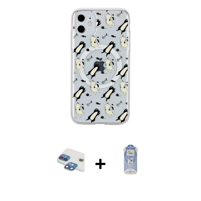 MARSİLYAN™- iPhone 11 Kılıf Pusula Form - Siyah Joko Magic 5D Cam + Gökkuşağı Pers Alüminyum Kamera Lens