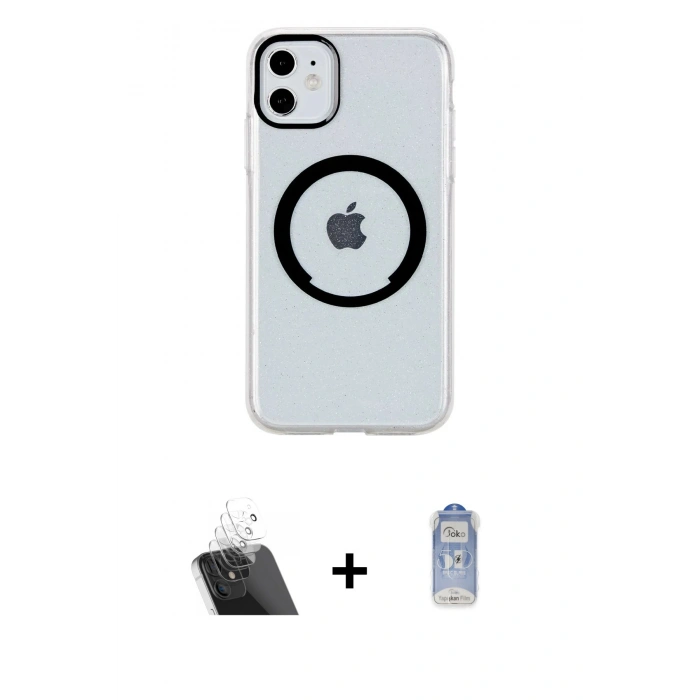 MARSİLYAN™- iPhone 11 Kılıf Pusula Form - Siyah Joko Magic 5D Cam + Kamera Lens Koruma Cam - SF