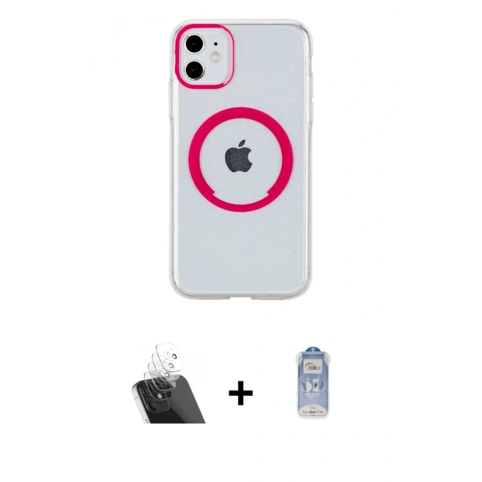MARSİLYAN™- iPhone 11 Kılıf Pusula Form - Siyah Joko Magic 5D Cam + Kamera Lens Koruma Cam - SF