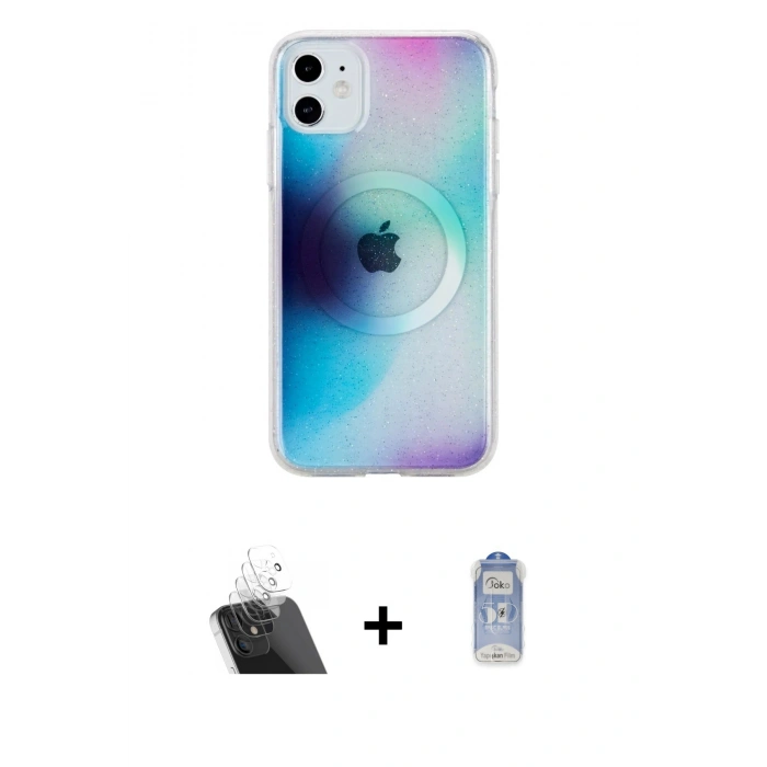 MARSİLYAN™- iPhone 11 Kılıf Pusula Form - Siyah Joko Magic 5D Cam + Kamera Lens Koruma Cam - SF