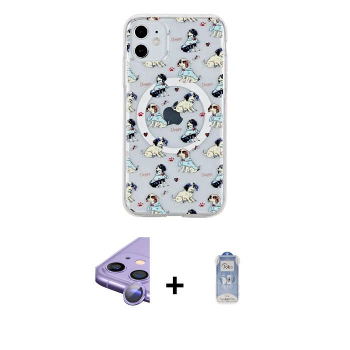 MARSİLYAN™- iPhone 11 Kılıf Pusula Form - Siyah Joko Magic 5D Cam + Mor Raze Metal Kamera Lens