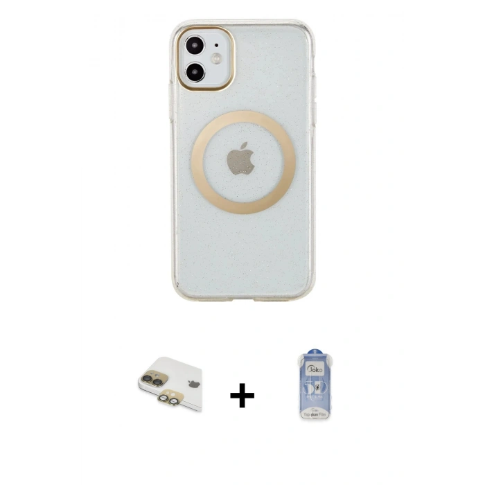 MARSİLYAN™- iPhone 11 Kılıf Pusula Form - Siyah Joko Magic 5D Cam + Pers Alüminyum Kamera Lens - GD