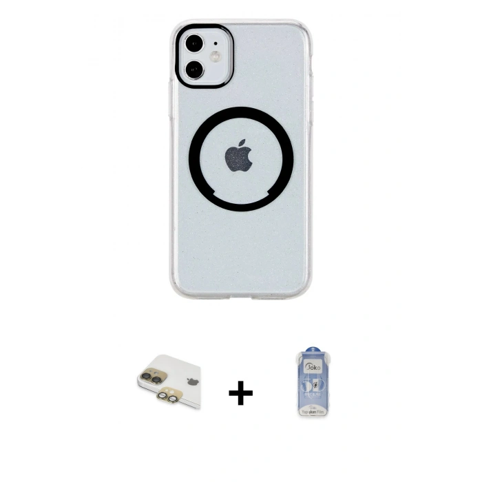 MARSİLYAN™- iPhone 11 Kılıf Pusula Form - Siyah Joko Magic 5D Cam + Pers Alüminyum Kamera Lens - GD