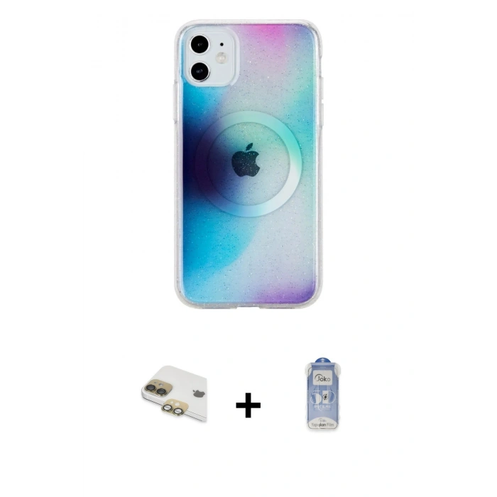 MARSİLYAN™- iPhone 11 Kılıf Pusula Form - Siyah Joko Magic 5D Cam + Pers Alüminyum Kamera Lens - GD