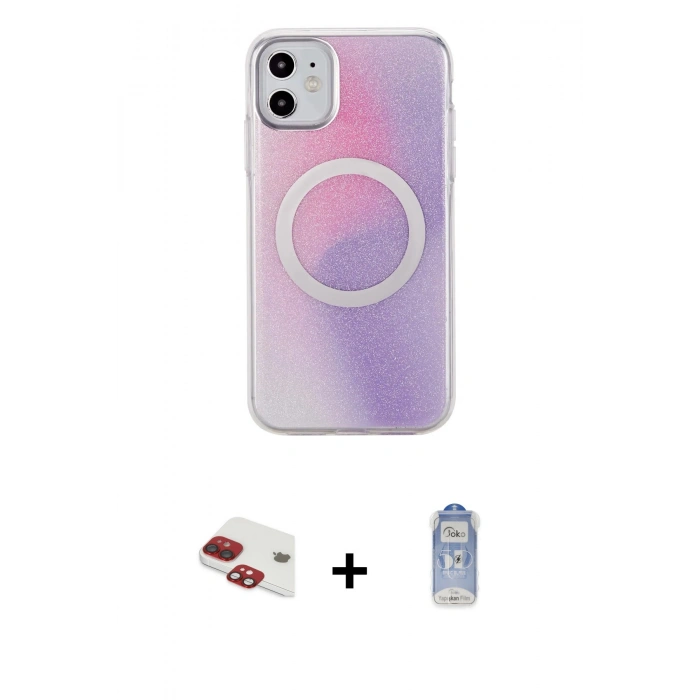 MARSİLYAN™- iPhone 11 Kılıf Pusula Form - Siyah Joko Magic 5D Cam + Pers Alüminyum Kamera Lens - KI