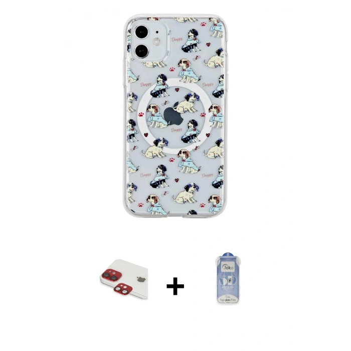 MARSİLYAN™- iPhone 11 Kılıf Pusula Form - Siyah Joko Magic 5D Cam + Pers Alüminyum Kamera Lens - KI