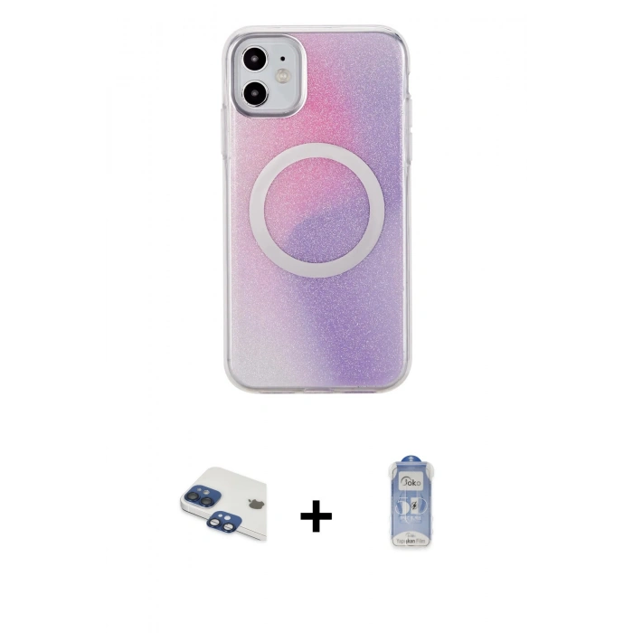 MARSİLYAN™- iPhone 11 Kılıf Pusula Form - Siyah Joko Magic 5D Cam + Pers Alüminyum Kamera Lens - LT