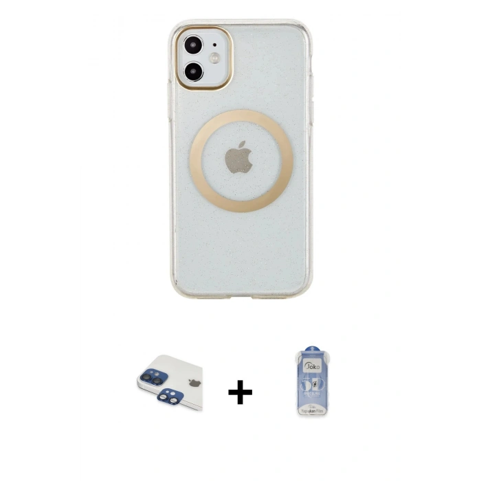 MARSİLYAN™- iPhone 11 Kılıf Pusula Form - Siyah Joko Magic 5D Cam + Pers Alüminyum Kamera Lens - LT