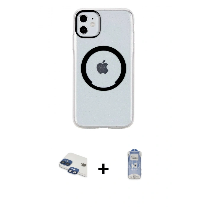 MARSİLYAN™- iPhone 11 Kılıf Pusula Form - Siyah Joko Magic 5D Cam + Pers Alüminyum Kamera Lens - LT
