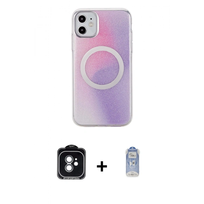 MARSİLYAN™- iPhone 11 Kılıf Pusula Form - Siyah Joko Magic 5D Cam + PVD Metal Kamera Lens - YL