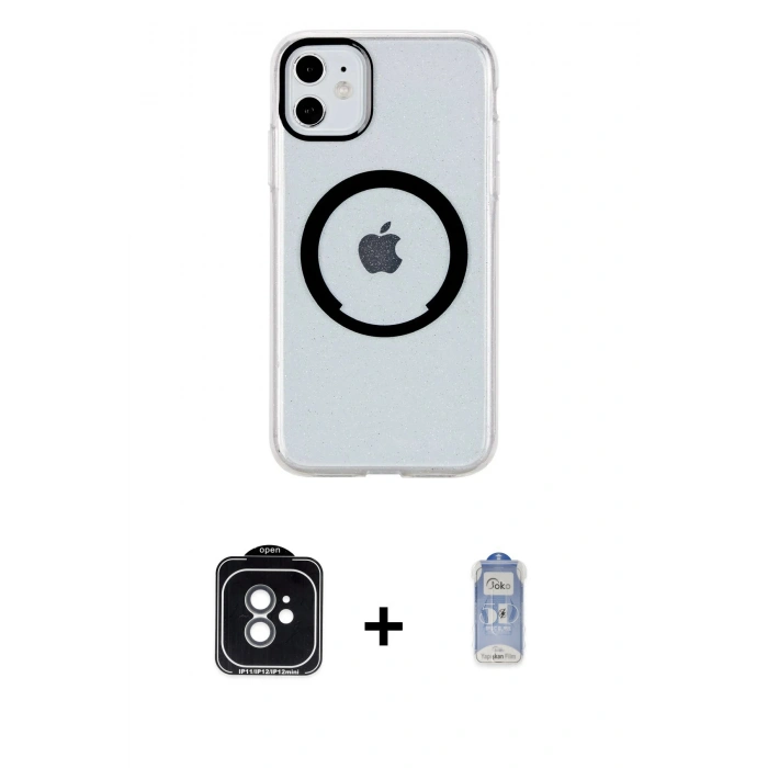 MARSİLYAN™- iPhone 11 Kılıf Pusula Form - Siyah Joko Magic 5D Cam + PVD Metal Kamera Lens - YL