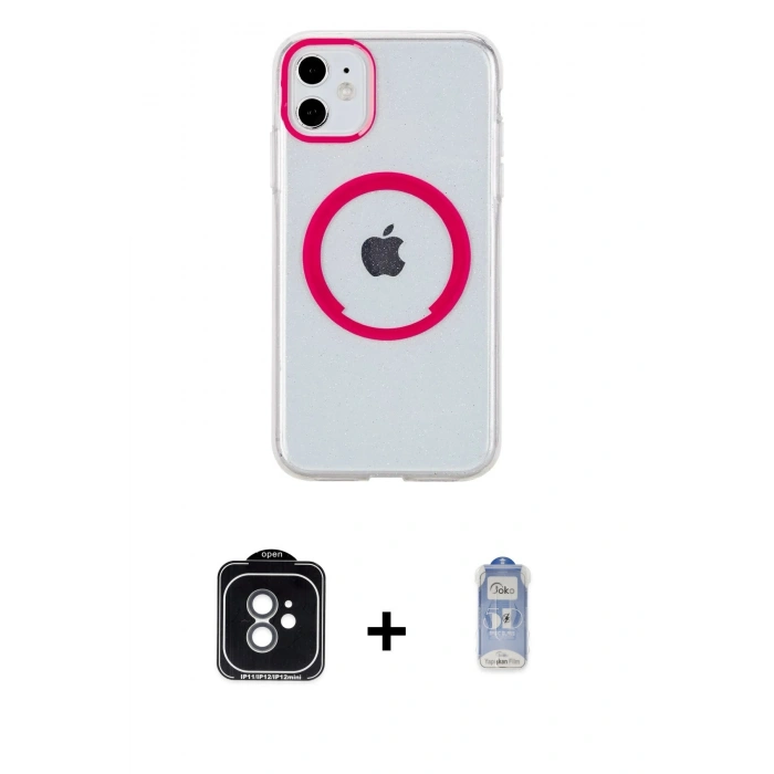 MARSİLYAN™- iPhone 11 Kılıf Pusula Form - Siyah Joko Magic 5D Cam + PVD Metal Kamera Lens - YL