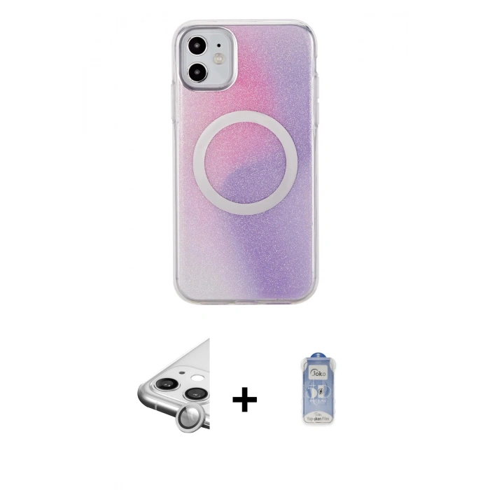 MARSİLYAN™- iPhone 11 Kılıf Pusula Form - Siyah Joko Magic 5D Cam + Raze Metal Kamera Lens - GS