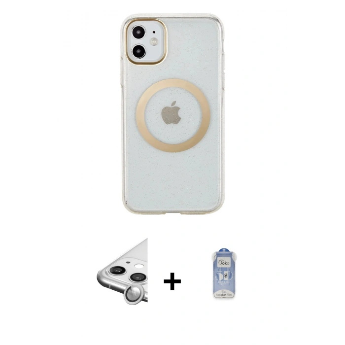 MARSİLYAN™- iPhone 11 Kılıf Pusula Form - Siyah Joko Magic 5D Cam + Raze Metal Kamera Lens - GS