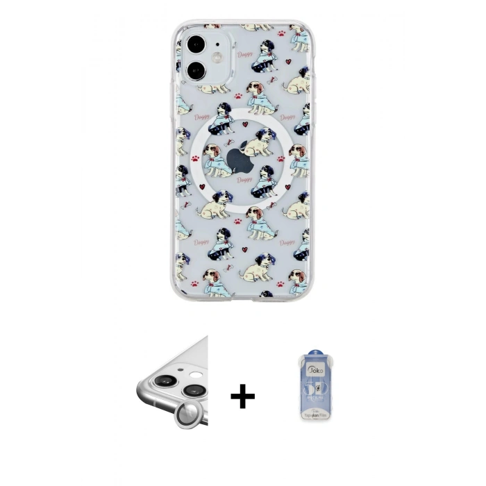 MARSİLYAN™- iPhone 11 Kılıf Pusula Form - Siyah Joko Magic 5D Cam + Raze Metal Kamera Lens - GS