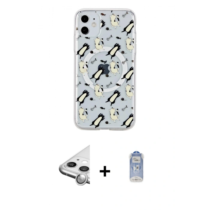 MARSİLYAN™- iPhone 11 Kılıf Pusula Form - Siyah Joko Magic 5D Cam + Raze Metal Kamera Lens - GS