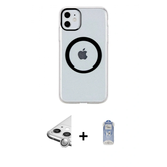 MARSİLYAN™- iPhone 11 Kılıf Pusula Form - Siyah Joko Magic 5D Cam + Raze Metal Kamera Lens - GS