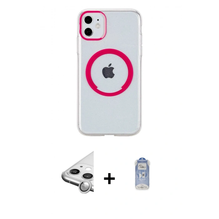 MARSİLYAN™- iPhone 11 Kılıf Pusula Form - Siyah Joko Magic 5D Cam + Raze Metal Kamera Lens - GS