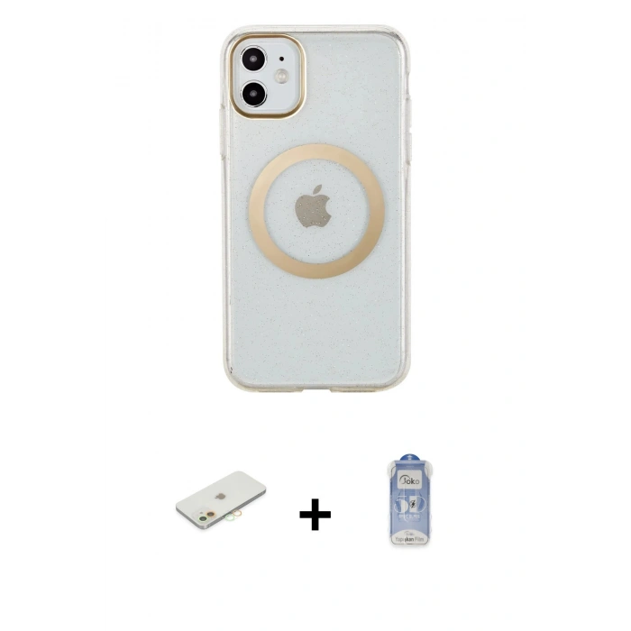 MARSİLYAN™- iPhone 11 Kılıf Pusula Form - Siyah Joko Magic 5D Cam + Renkli Kamera Lens Koruma Cam - TU