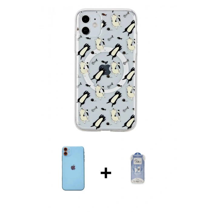 MARSİLYAN™- iPhone 11 Kılıf Pusula Form - Siyah Joko Magic 5D Cam + Neon Fosforlu Kamera Lens - TU