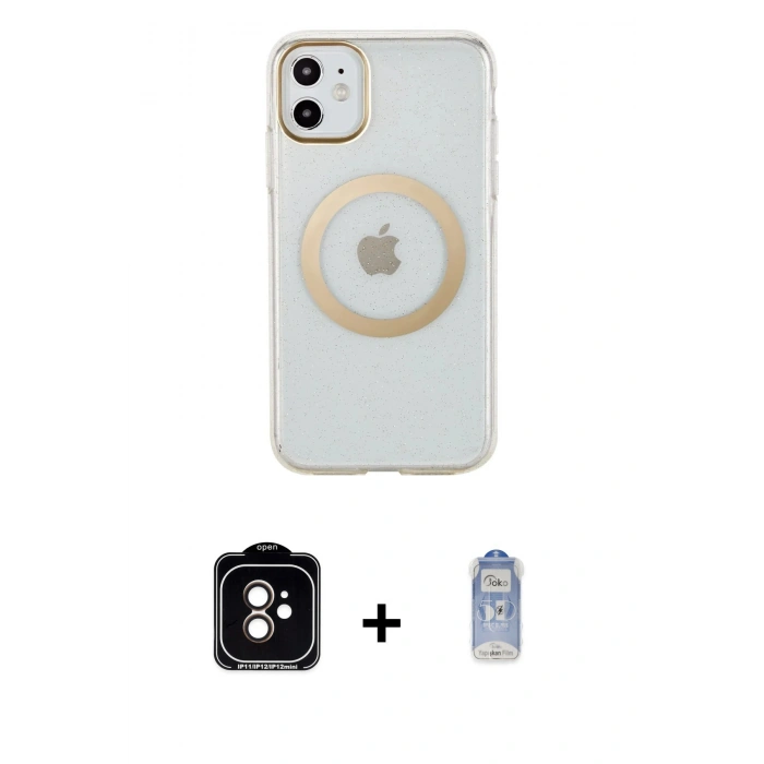 MARSİLYAN™- iPhone 11 Kılıf Pusula Form - Siyah Joko Magic 5D Cam + PVD Metal Kamera Lens - TU