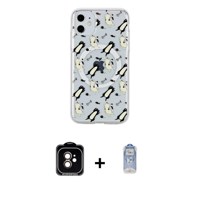 MARSİLYAN™- iPhone 11 Kılıf Pusula Form - Siyah Joko Magic 5D Cam + PVD Metal Kamera Lens - TU