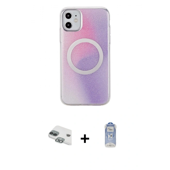 MARSİLYAN™- iPhone 11 Kılıf Pusula Form - Siyah Joko Magic 5D Cam + Yeşil Pers Alüminyum Kamera Lens