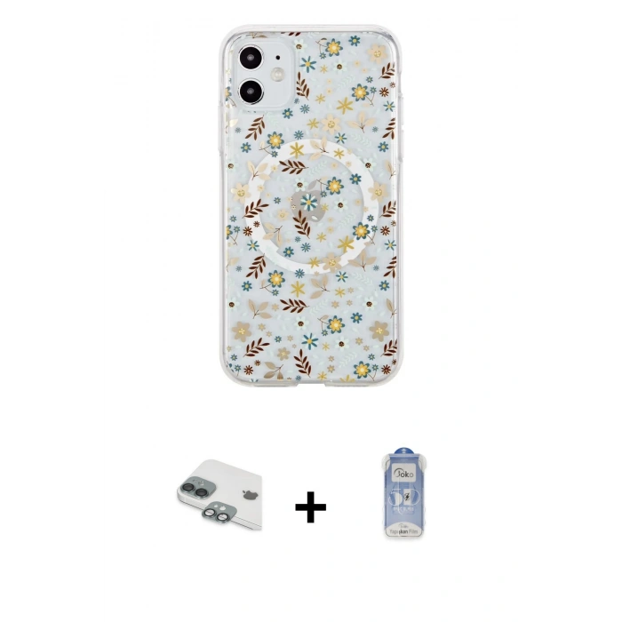 MARSİLYAN™- iPhone 11 Kılıf Pusula Form - Siyah Joko Magic 5D Cam + Yeşil Pers Alüminyum Kamera Lens