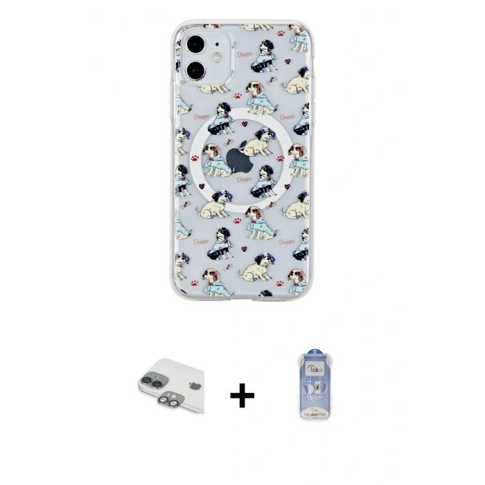 MARSİLYAN™- iPhone 11 Kılıf Pusula Form - Siyah Joko Magic 5D Cam + Yeşil Pers Alüminyum Kamera Lens