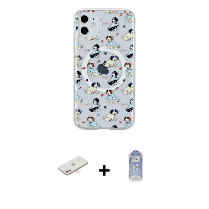 MARSİLYAN™- iPhone 11 Kılıf Pusula Form - Siyah Joko Magic 5D Cam + Renkli Kamera Lens Koruma Cam - YL