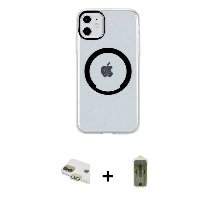 MARSİLYAN™- iPhone 11 Kılıf Pusula Form - Siyah Joko Magic 5D Hayalet Cam + Pers Alüminyum Kamera Lens - GD