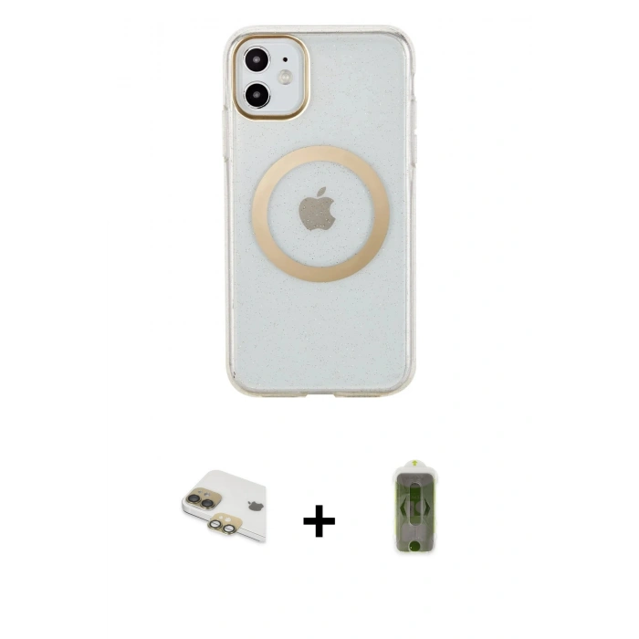 MARSİLYAN™- iPhone 11 Kılıf Pusula Form - Siyah Joko Magic 5D Hayalet Cam + Pers Alüminyum Kamera Lens - GD