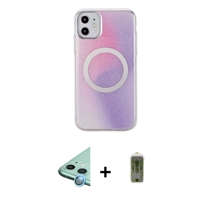 MARSİLYAN™- iPhone 11 Kılıf Pusula Form - Siyah Joko Magic 5D Hayalet Cam + Mavi Raze Metal Kamera Lens