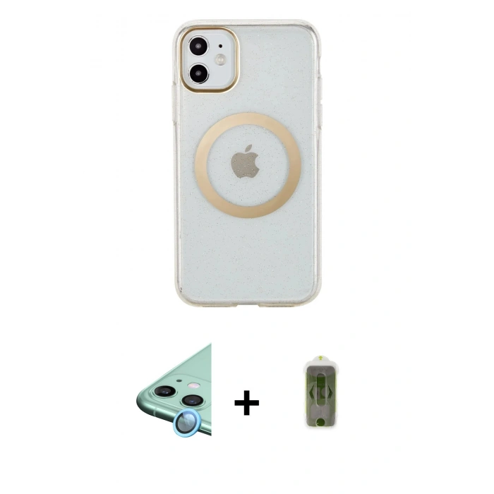 MARSİLYAN™- iPhone 11 Kılıf Pusula Form - Siyah Joko Magic 5D Hayalet Cam + Mavi Raze Metal Kamera Lens
