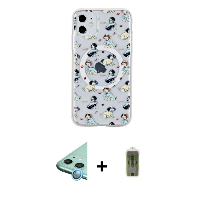 MARSİLYAN™- iPhone 11 Kılıf Pusula Form - Siyah Joko Magic 5D Hayalet Cam + Mavi Raze Metal Kamera Lens