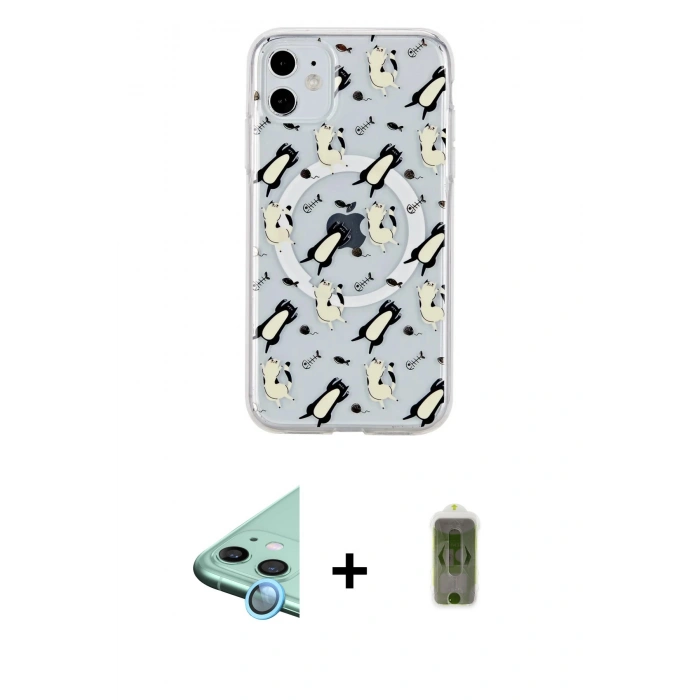 MARSİLYAN™- iPhone 11 Kılıf Pusula Form - Siyah Joko Magic 5D Hayalet Cam + Mavi Raze Metal Kamera Lens