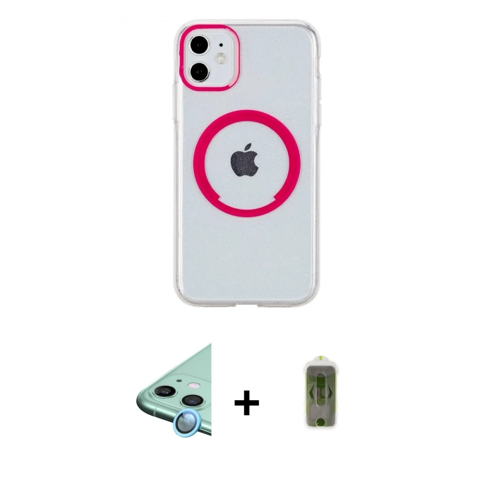MARSİLYAN™- iPhone 11 Kılıf Pusula Form - Siyah Joko Magic 5D Hayalet Cam + Mavi Raze Metal Kamera Lens