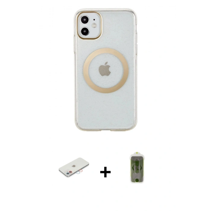 MARSİLYAN™- iPhone 11 Kılıf Pusula Form - Siyah Joko Magic 5D Hayalet Cam + Renkli Kamera Lens Koruma Cam - PE