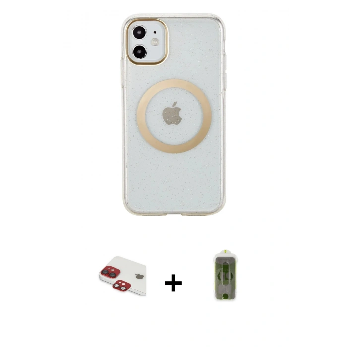 MARSİLYAN™- iPhone 11 Kılıf Pusula Form - Siyah Joko Magic 5D Hayalet Cam + Pers Alüminyum Kamera Lens - KI