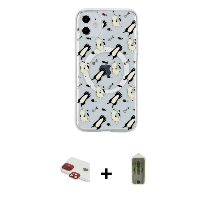 MARSİLYAN™- iPhone 11 Kılıf Pusula Form - Siyah Joko Magic 5D Hayalet Cam + Pers Alüminyum Kamera Lens - KI